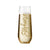A champagne flute is customized with a name in a script gold font.