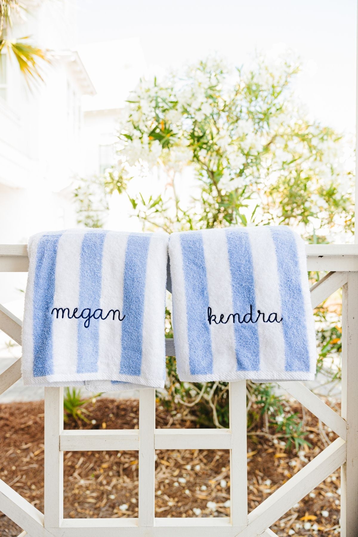Striped Cabana Towel, Embroidered Monogram - Sprinkled With Pink #bachelorette #custom #gifts