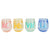 A pink, yellow, green, and a blue wine glass are personalized with different colored monograms.