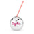 A silver disco ball tumbler that reads "Sophia" in pink script