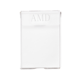 A stylish and functional personalized acrylic notepad holder monogrammed with 'AMD,' designed for a sleek and organized workspace. The clear, modern design effortlessly blends with any office or home décor, making it a perfect gift or desk accessory. Pair it with other custom office essentials for a cohesive set.