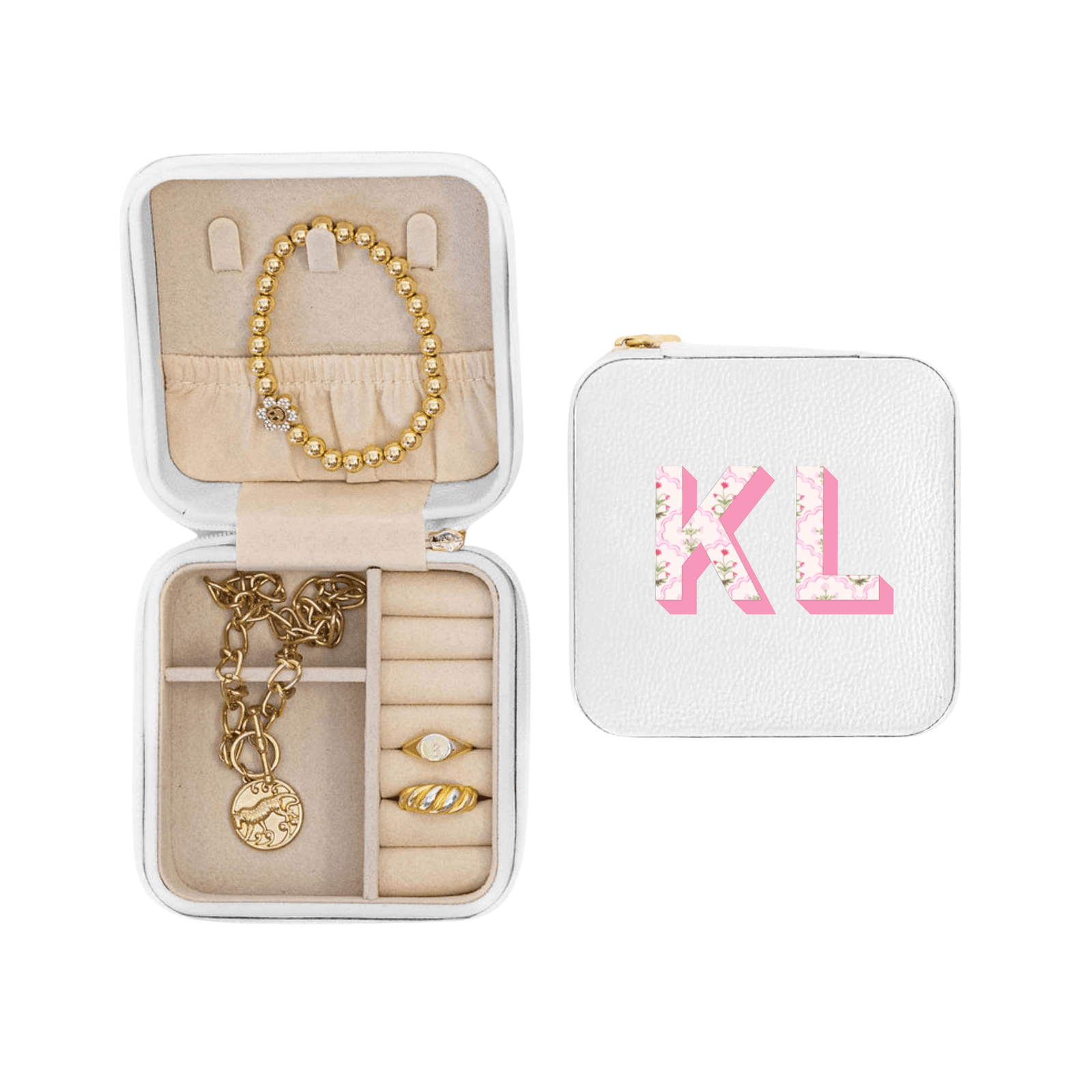 Printed Monogram Travel Jewelry Case